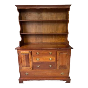 Mid 20th Century Stickley Early American Style Solid Cherry Step Hutch Cupboard Cabinet. Two Parts