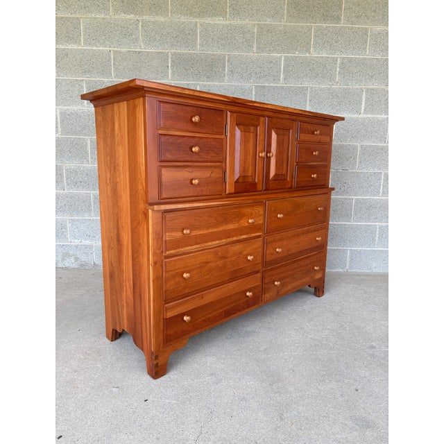 American Chatam Reproductions Shaker Style 12 Drawer Cherry Mule Chest & Mirror For Sale - Image 3 of 15