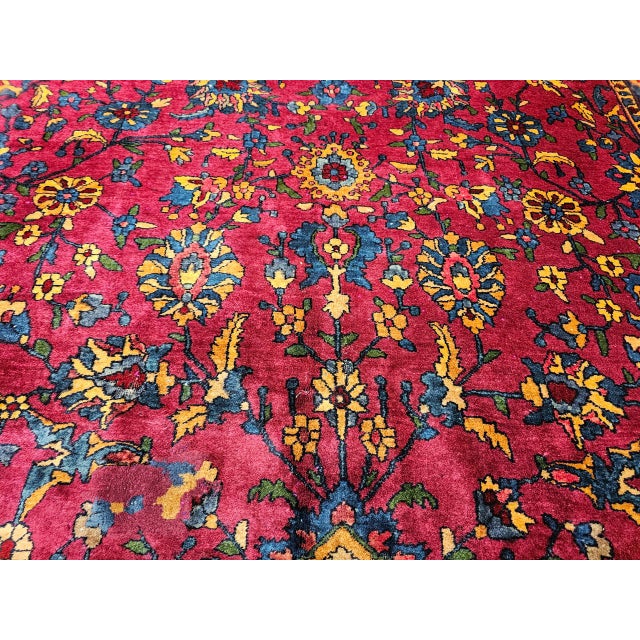 Vintage Persian Manchester Kashan Gallery Rug, Hand-Knotted Wool, Geometric Pattern, 6x12, Crimson Red & Blue For Sale In Chicago - Image 6 of 18