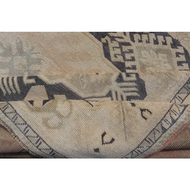 Vintage Oushak Rug From Turkey With Navy Blue and Floral Medallion's 4'7 X 7'0 For Sale - Image 9 of 10