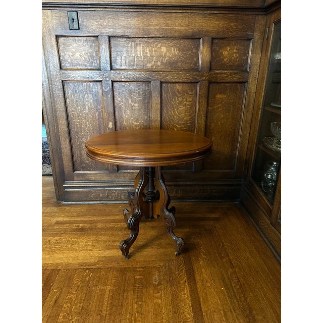 Late 19th Century Victorian Rococo Style Carved Walnut Oval Rolling Parlor/Side/Center Table For Sale - Image 4 of 9