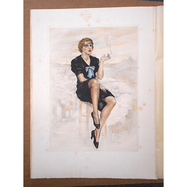Printmaking Materials Vintage Ltd. Edition Hand Colored Etching-Listed French Artist-Edouard Chimot-1936 For Sale - Image 7 of 7