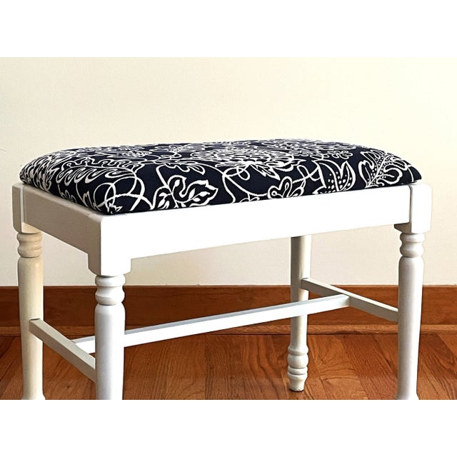White Small Farmhouse Upholstered Bench For Sale - Image 8 of 9