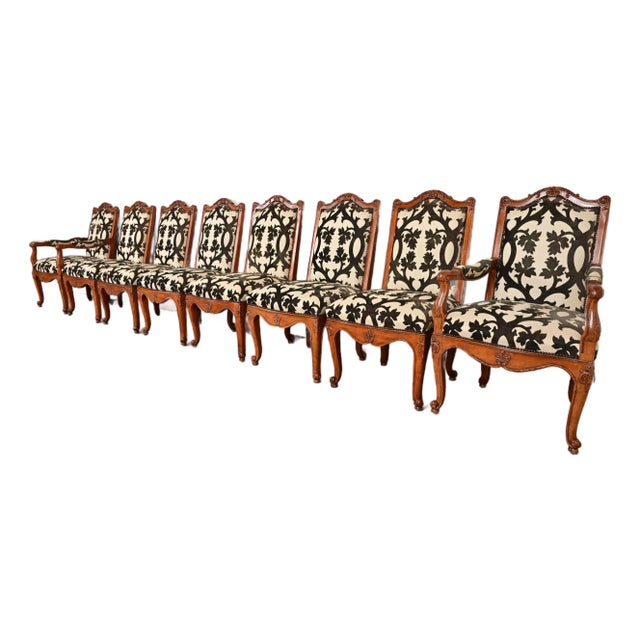 Baker Furniture French Provincial Louis XV Carved Walnut Dining Chairs, Set of Eight For Sale