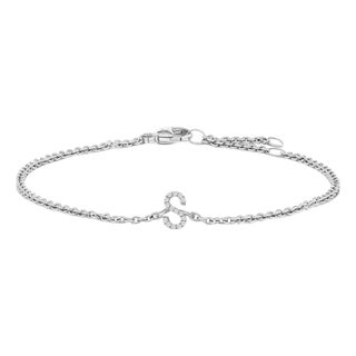 10K White Gold Diamond Accent "S" Initial Charm and Link Bracelet For Sale