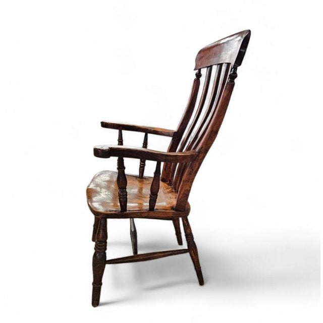 Antique Country High Slat Back Chair in Elm, 1700s For Sale - Image 4 of 8