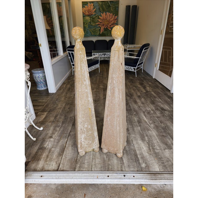 Pair of Vintage Mid-Century French Style Cement Garden Obelisks For Sale - Image 13 of 13