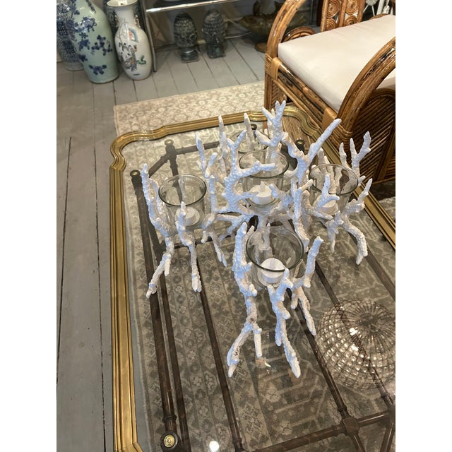 Vintage Painted Iron Faux Coral Candle Holder Centerpiece For Sale - Image 11 of 12