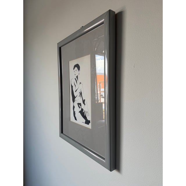 1980s Vintage Figurative Sitting Nude Man Painting on Paper by Whitman, Framed For Sale - Image 4 of 12