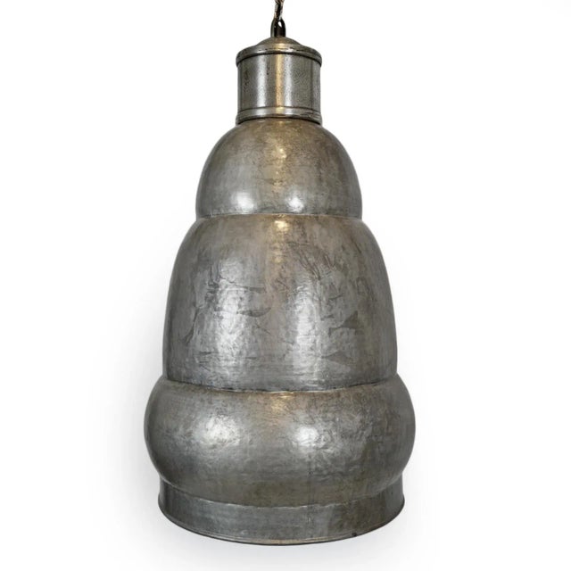 Farmhouse Industrial Hammered Nickel Shalet Pendant For Sale - Image 3 of 9
