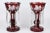 Antique Pair Ruby Glass Mantle Lusters With Engraved Grapes For Sale - Image 4 of 10