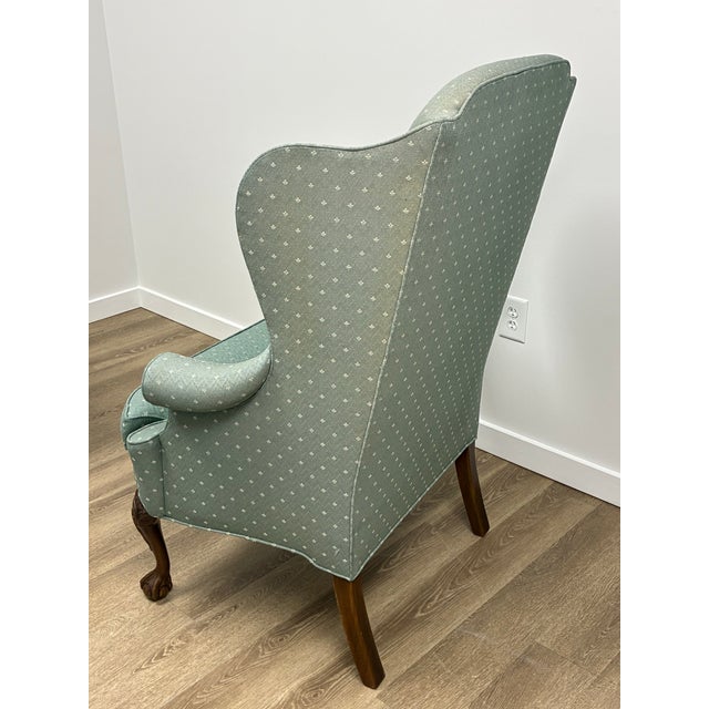 Textile Pair of Hickory Chair Chippendale Style Wingback Lounge Chairs in Sage Green Upholstery For Sale - Image 7 of 7