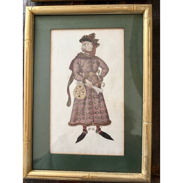 Early 20th Century Set of 4 English Vintage “Canterbury Tale” Matted Prints With Gold Wooden Bamboo Frames for Cottage Core & English Cottage Style Decor - View Photos For Sale - Image 5 of 8