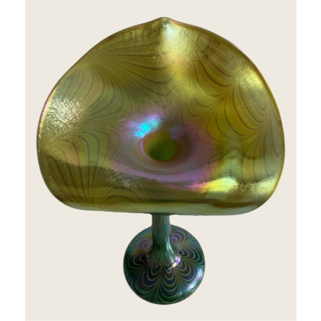 Art Nouveau Orient & Flume Iridescent Art Glass Pulled Feather Jack in the Pulpit Vase 1980 For Sale - Image 3 of 10