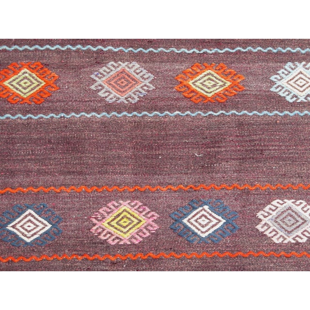 60s Aesthetic Wine Red Turkish Embroidered Jejim Kilim Area Rug For Sale - Image 9 of 11