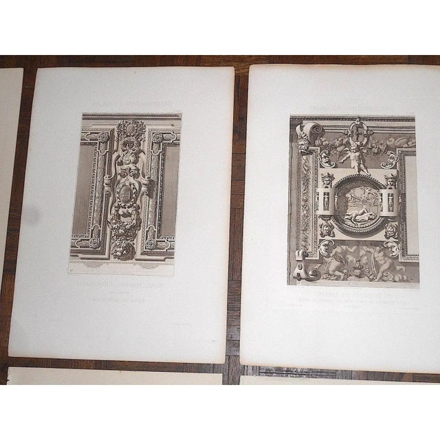 Realism Antique 19th C Engravings-Palais De Fontainebleau-Architectural Details-Paris-Set of 6 For Sale - Image 3 of 7
