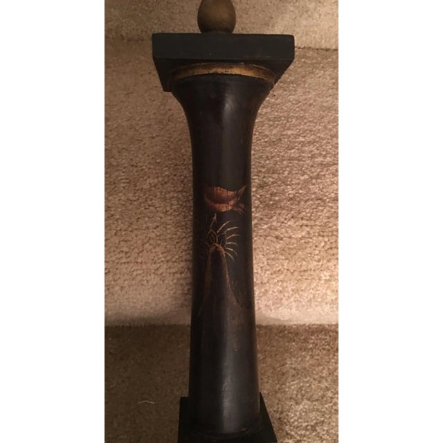 Wood Hand-Painted Black Wooden Chinoiserie Lamp For Sale - Image 7 of 12