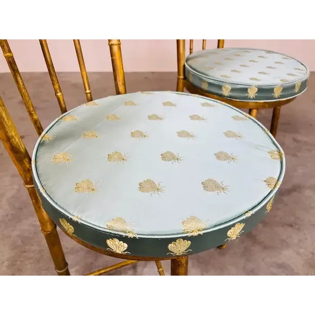 Vintage Pair of Hollywood Regency Gold Gilt Metal Faux Bamboo High Back Chairs For Sale - Image 10 of 10