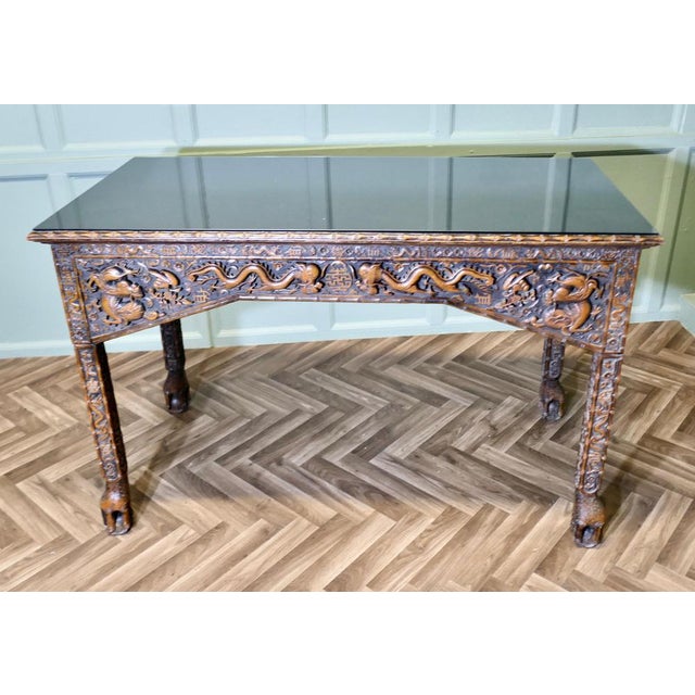 Long Chinoiserie Carved Console Table For Sale - Image 3 of 11