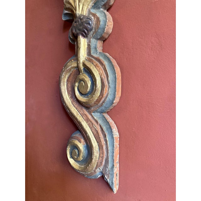 18th Century Antique Italian Polychrome Painted Handcarved Pilaster Friezes, Set of 2 For Sale - Image 3 of 18