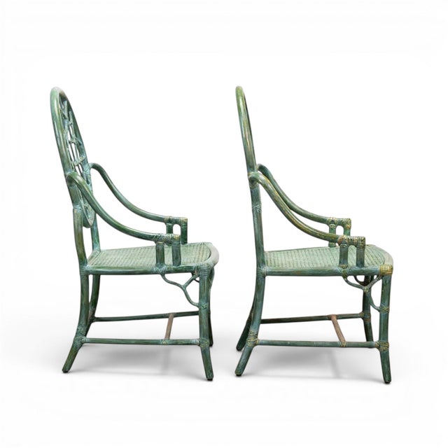 An iconic pair of McGuire San Francisco “Cracked Ice” rattan armchairs, showcasing one of the brand’s most recognizable...