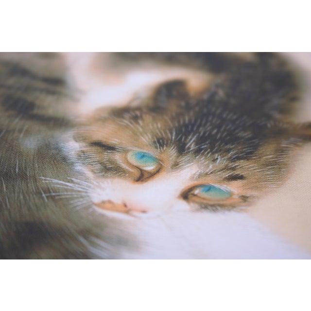 Dove Gray "Cat", Heisei Era Japanese Silk Painting For Sale - Image 8 of 15