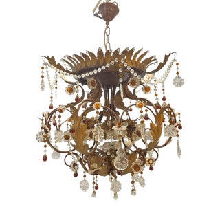 Italian Tole and Murano Glass Chandelier, 1960s For Sale