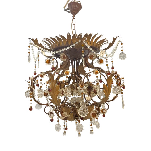 Italian Tole and Murano Glass Chandelier, 1960s For Sale
