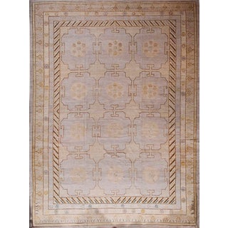 Rug & Kilim’s Khotan Style Rug in Beige-Brown and Blue Gray Geometric Pattern For Sale