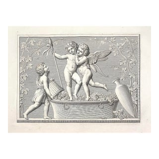 Antique Cupid and Bacchus Stomping Grapes Engraving For Sale