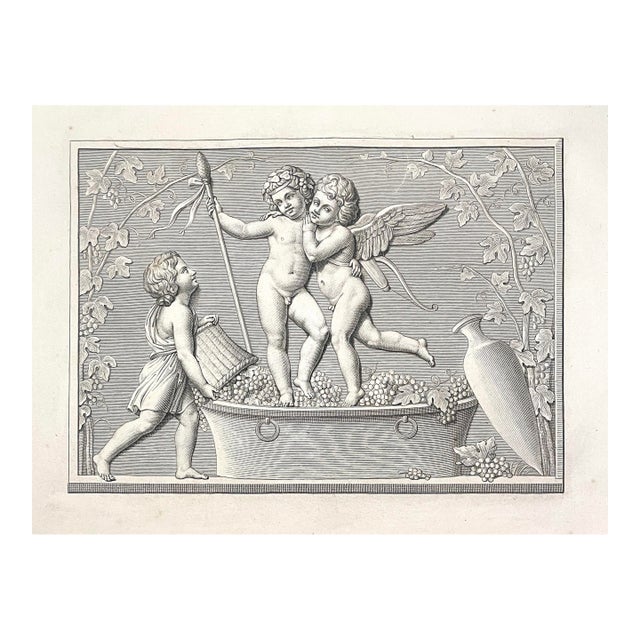 Antique Cupid and Bacchus Stomping Grapes Engraving For Sale