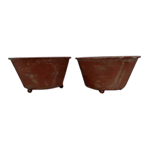 Small Terra Cotta Style Tole Footed Bowls a Pair