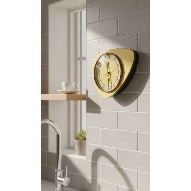 Vintage Freeform Glass Wall Clock in Yellow Formica from FFR Morbier, 1950s For Sale - Image 10 of 11