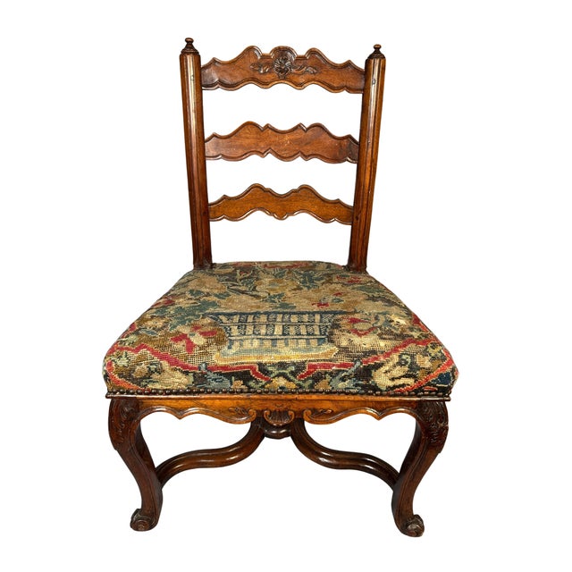 Mid 18th Century French Carved Walnut Side Chair, Régence Taste, Original Needlepoint Seat For Sale - Image 11 of 11