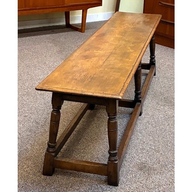 Antique English Oak Full Width Refectory Bench With Generous Seating c.1920 For Sale In San Francisco - Image 6 of 11