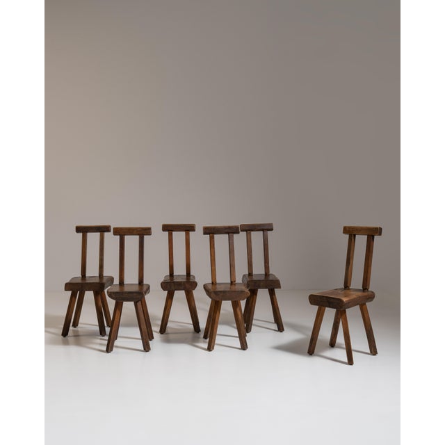Wood Set of Six 1960s Belgian Brown Brutalist Oak Mobichalet Dining Chairs For Sale - Image 7 of 15