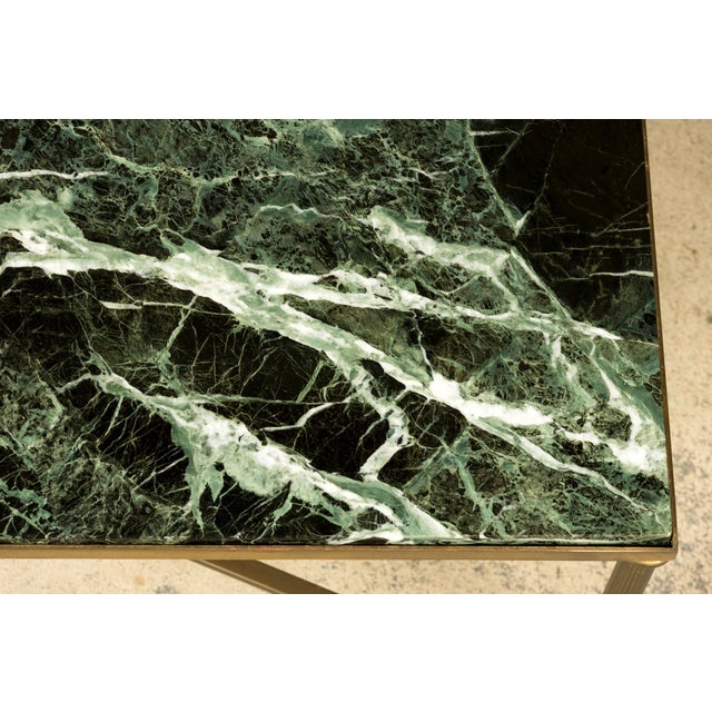 Metal Mid-20th Century French Maison Jansen Style Brass and Green Marble Coffee Table For Sale - Image 7 of 18