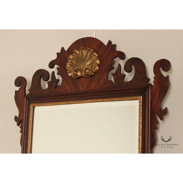 Wood Henkel Harris Chippendale Style Mahogany Partial Gilt Wall Mirror For Sale - Image 7 of 12