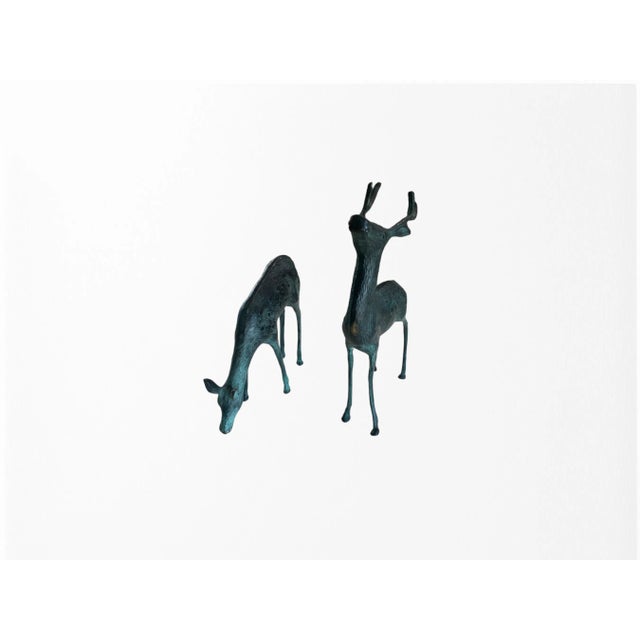 Late 20th Century Brass Pair of Verdigris Buck & Doe Statue Figurines For Sale In Naples, FL - Image 6 of 10