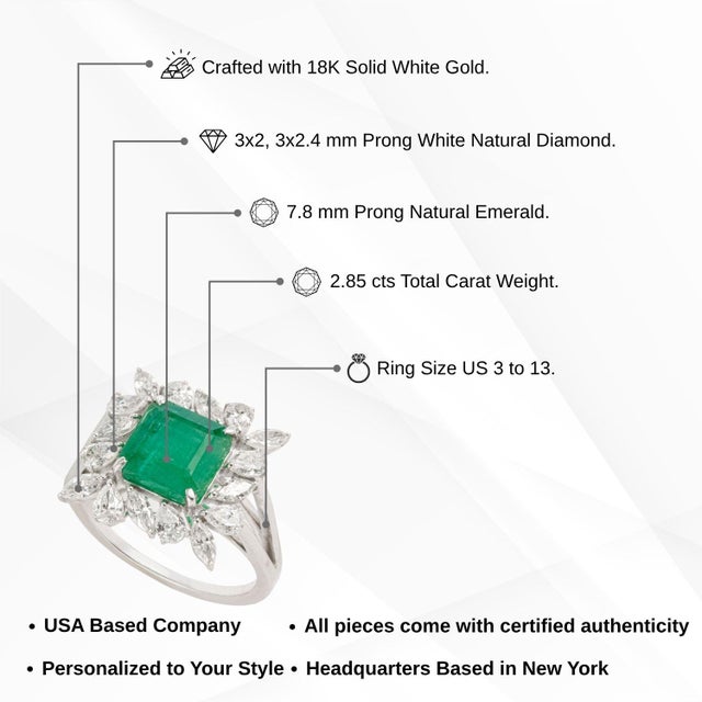 18k Gold 2.85ct Square Emerald & 1.19ct Diamond Cocktail Ring Size 9- Heirloom Jewelry For Sale - Image 12 of 17