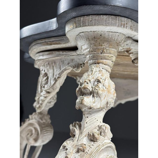 French Side Table in Hand-Carved Wood with Marble Top For Sale - Image 14 of 18