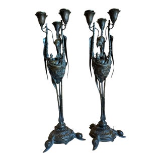 Art Nouveau Bronze Bird in Nest Candelabra by Auguste Nicolas Cain, 1880’s For Sale