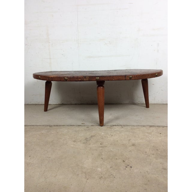 Mid Century Modern Embossed Leather and Teak Coffee Table and Matching Stools For Sale - Image 12 of 18