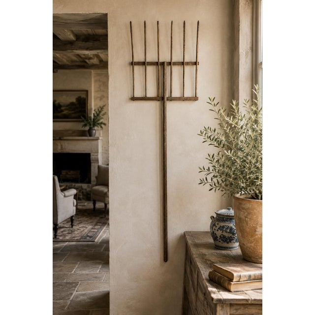 A wonderfully sculptural late 19th century rustic wooden pitchfork garden tool, hand-hewn with a beautifully weathered...