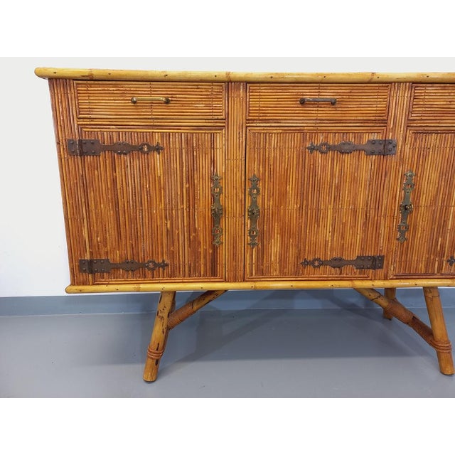 Vintage Rattan Sideboard attributed to Adrien Audoux & Frida Minet, 1960s For Sale - Image 11 of 18