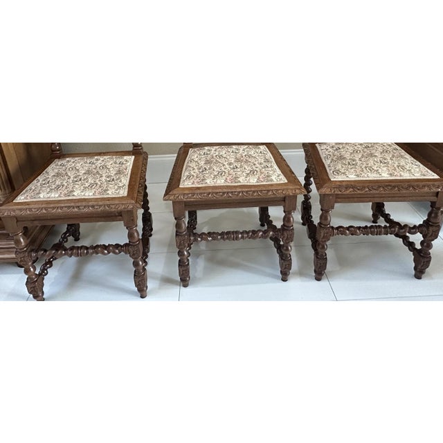Wood Circa 1860 French Louis XIII Hunting Style Carved Oak Chairs, Set of 6 For Sale - Image 7 of 15