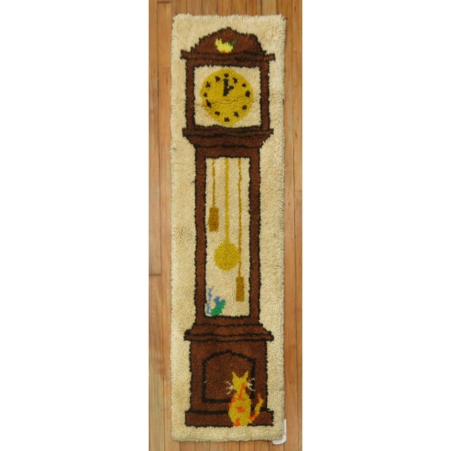 Yellow Grandfather Clock Vintage Rug - 1'5" x 4'8" For Sale - Image 8 of 8