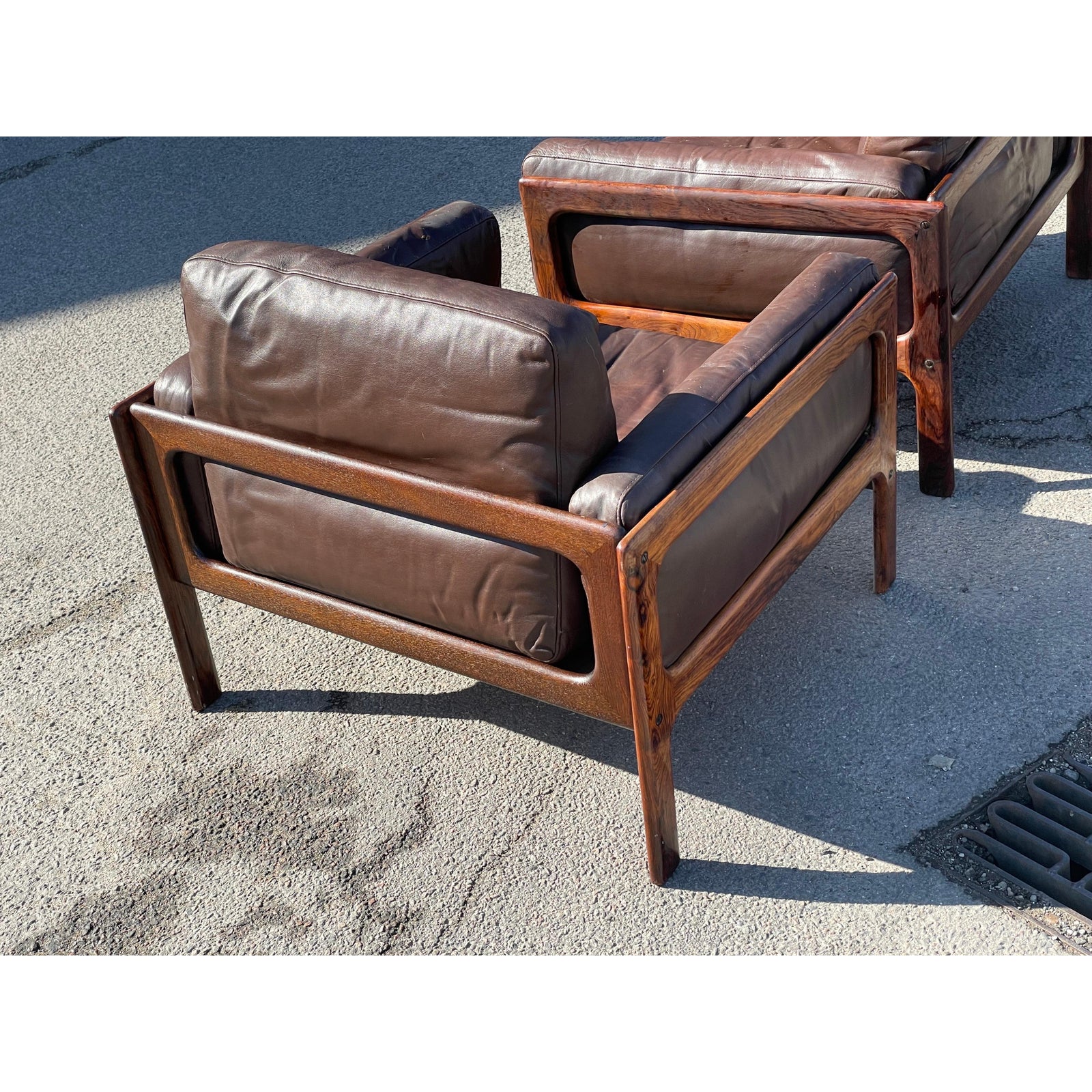 Mid-Century Modern Danish Living Room Set in Rosewood and Leather by Arne Wahl Iversen, 1970s, Set of 3