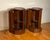 Beautiful pair of marble top cylinder pedestal cabinets. Inset dark marble top surface, central cabinet door opens to...