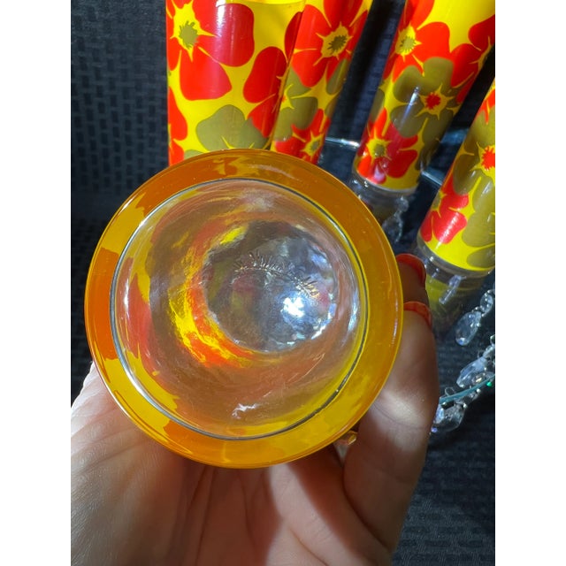 1960s 1960's Bright and Colorful Hibiscus Flowers Glassware Set- 6 Pieces For Sale - Image 5 of 11